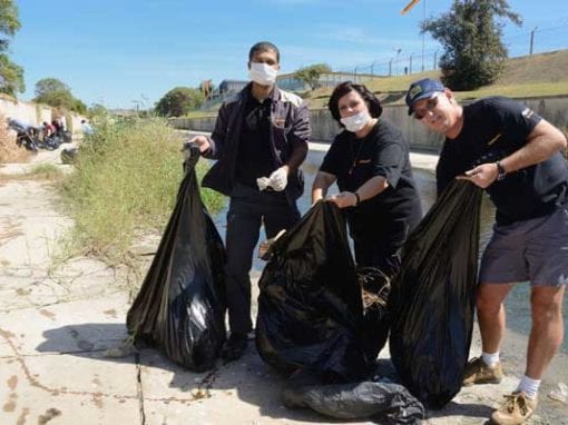 Denzil Vencencie, Bianca van der Mescht and Attie Higgs pictured cleaning up