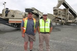 WK Crushing’s site manager, Dirk van Schalkwyk, and Barloworld Equipment Metso Mobile’s sales consultant, Lantie van der Merwe photo