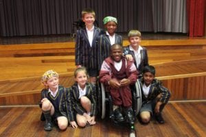 Denver Whitebooi with pupils from Merryvale Primary School in Port Elizabeth.