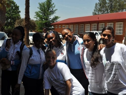 Pupils at M H Joosub high school in Lenasia share their excitement with members of Knight Piesold Consulting. Picture: Lloyd Lynch.