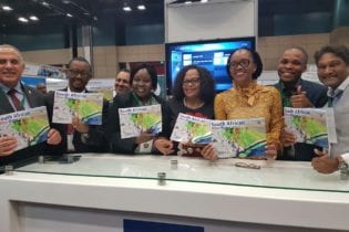 Minister of Water and Sanitation Nomvula Mokonyane (centre) and CEO of the Water Research Commission, Dhesigen Naidoo (far right) with ministers and delegates from throughout Africa during the launch of the Mine Water Atlas at the ICC in Durban.