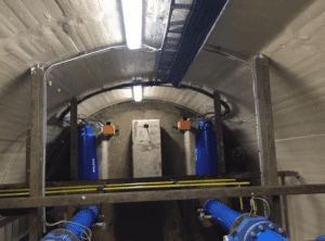 Inside Ncandu Pump Station two Sulzer pumps wait to pump 220 litres of sewage every second.