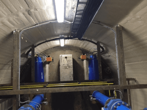 Inside Ncandu Pump Station two Sulzer pumps wait to pump 220 litres of sewage every second.