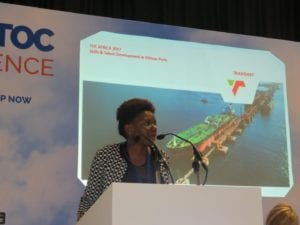 Lwandile Mabuza, Senior Operations Manager for Transnet National Ports Authority’s (TNPA) Port of Durban's Point and Leisure Precinct, addressing the Tech TOC session at the African Terminal Operators’ Conference (TOC Africa) in Durban on Tuesday, 5 December 2017.