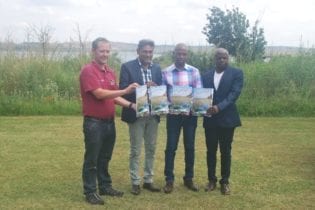 Dr. Wynand Malherbe (University of North West), Dhesigen Naidoo (CEO: Water Research Commission), Councillor Mike Mkhari (MMC: Environment and Agriculture) and Mr. Edward Netshithothole (Department of Environmental Affairs)