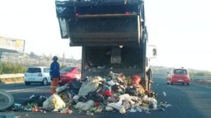 Angry contractors dumped rubbish on the N2 near Isipingo on Monday over non-payment from the eThekwini Municipality for their services. Picture: Supplied