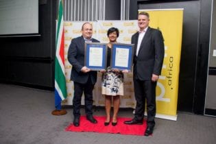 Averda South Africa walked away with four category wins at the recent PMR business excellence awards. At the awards ceremony as from left: Averda Managing Director Johan van den Berg, Sustainability Head Brindha Roberts and Operations Director Hein van Waveren. Picture: Supplied