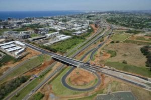 The Cornubia Bridge that crosses the N2 highway linking uMhlanga Ridge Boulevard to Cornubia.