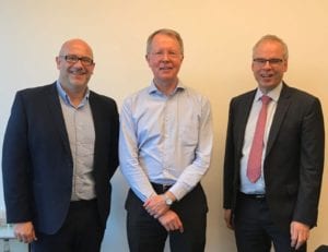 Julian Lowe, International Sales Director, Modern Water (left) and Peter Nicoll, Technical Director, Modern Water (right) with Dr Gunter Rencken, Technical Director from WEC Projects of South Africa.