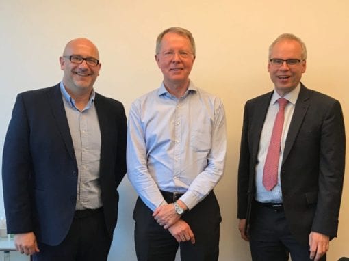 Julian Lowe, International Sales Director, Modern Water (left) and Peter Nicoll, Technical Director, Modern Water (right) with Dr Gunter Rencken, Technical Director from WEC Projects of South Africa.