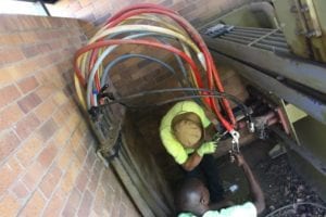 Workers from a service provider work on repairing the damage caused by cable thieves at the Rietspruit Waste Water Treatment Works. Photo: Emfuleni Municipality