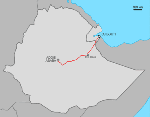 Addis Ababa to Djibouti map