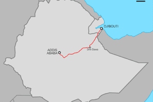 Addis Ababa to Djibouti map