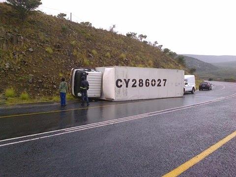 Truck lying on its side