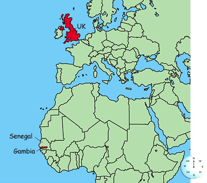 Gambia to UK map image