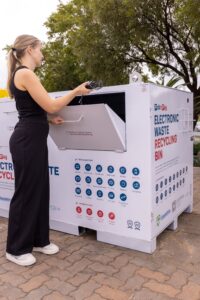 Pick n Pay'sSustainability Reporting Lead, Riley Van Rooyen, uses one of the in-store e-waste bins