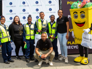 Students from Alta du Toit who will be participating in the recycling programmes at the school, posing with members of the Polyco team.