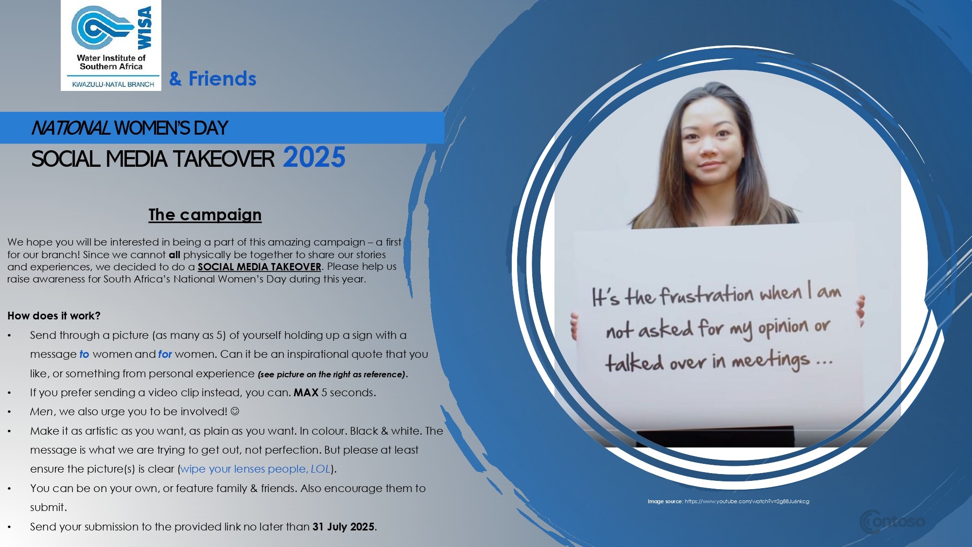 Sample picture for National Woman's Day WISA campaign