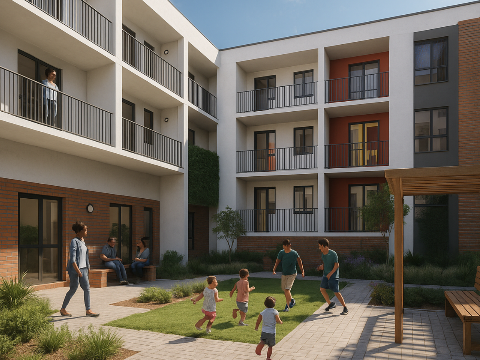 social housing project courtyard rendered image