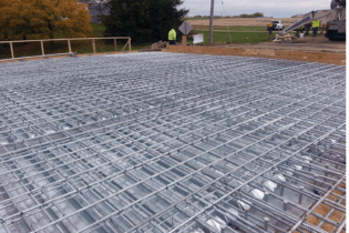Galvanized rebar in place before the concrete pour