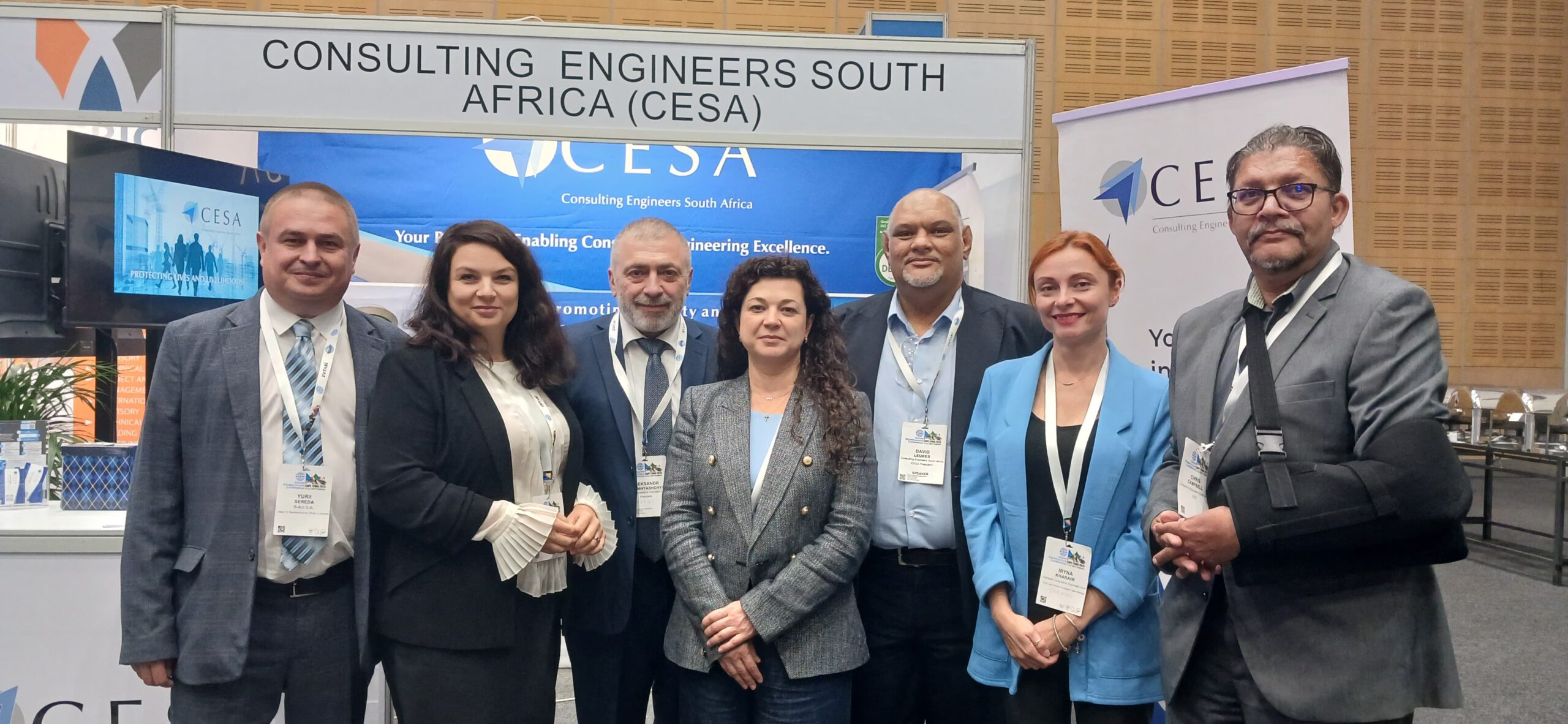The ICEG delegation with the CESA CEO Chris Campbell and President David Leukes at the FIDIC Global Infrastructure Conference in Cape Town today, where the MOU was signed.