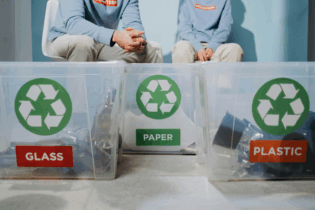 recycling waste into paper, glass and plastic