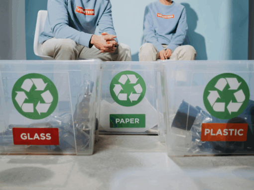 recycling waste into paper, glass and plastic