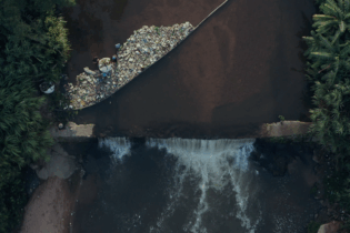 litter in a river system due to lack of recycling