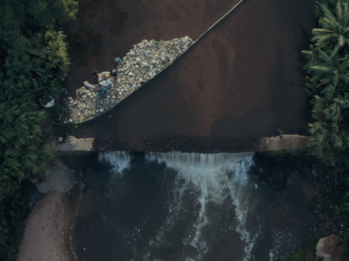 litter in a river system due to lack of recycling
