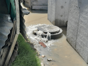 overflowing sewerage pipe in Khayelitsha Cape Town