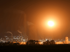 petrochemical sector with factories polluting the air
