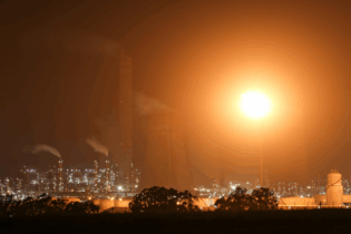 petrochemical sector with factories polluting the air