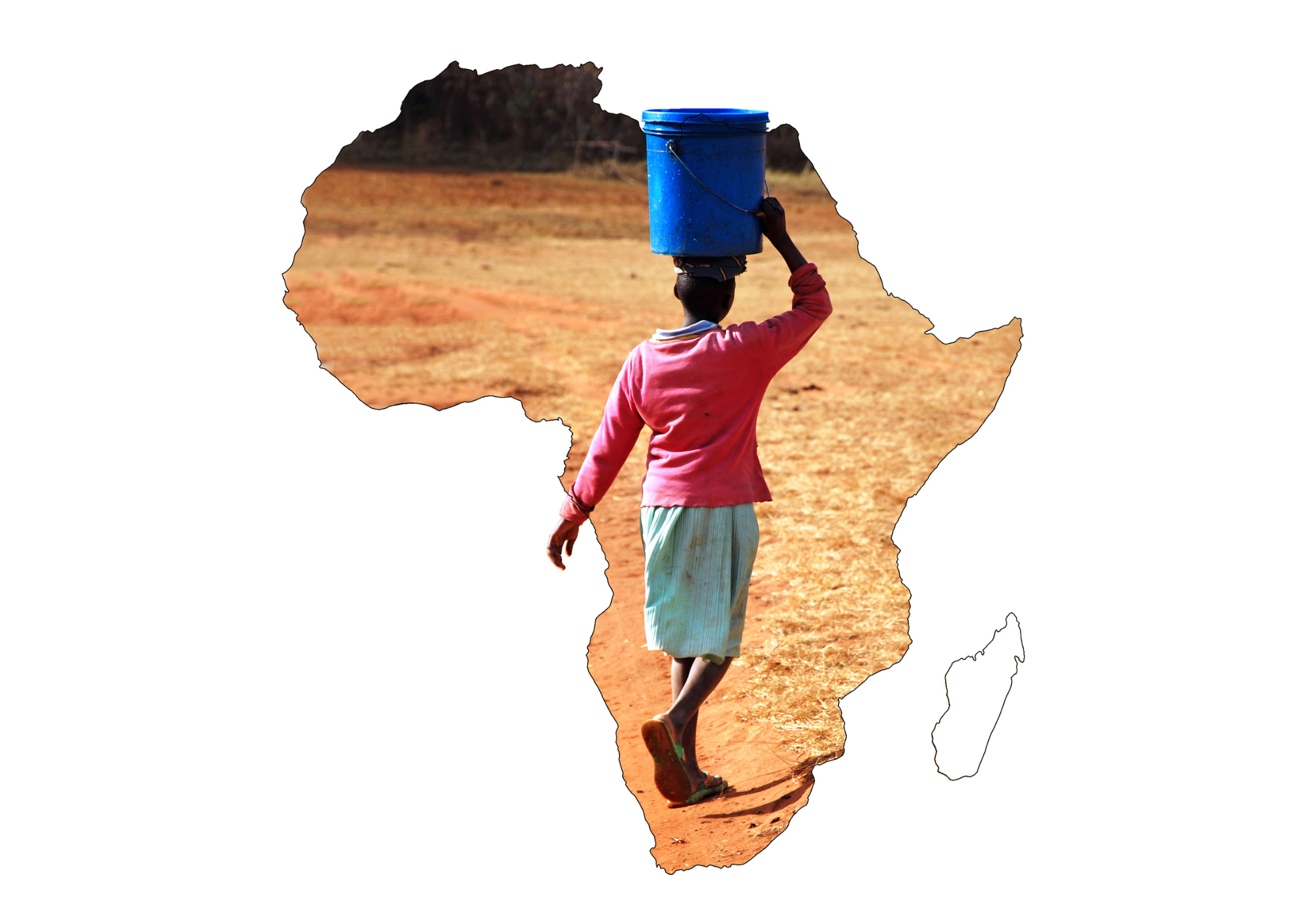 Africa map outline with woman carrying water on her head