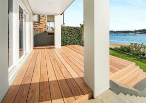Construction outlook with wooden deck