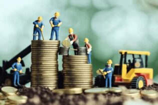 2026 Budget Speech related image with men building on coins