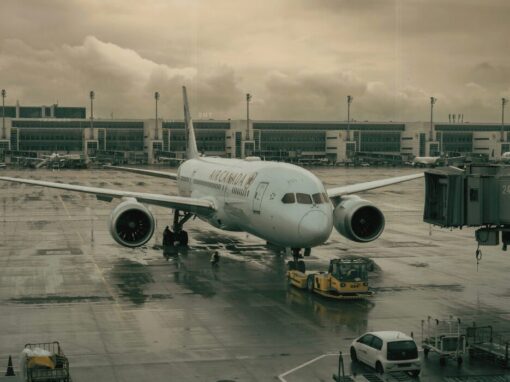 Airplane grounded in rainy weather