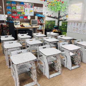 Chairs and desks made of recycled material were donated to Isithebe ECD Centre in Kwa-Zulu Natal