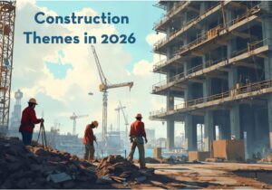 Construction trends for 2026 label over a building site image