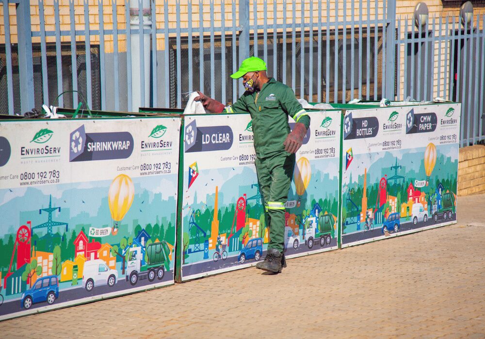 Shrinkwrap and EnviroServ waste bins
