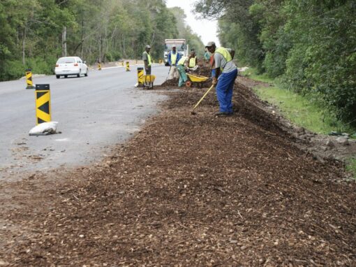 small contractor cleaning road mess