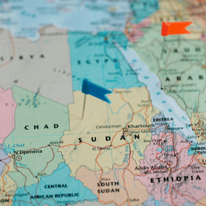 Colourful Sudan map with a pin