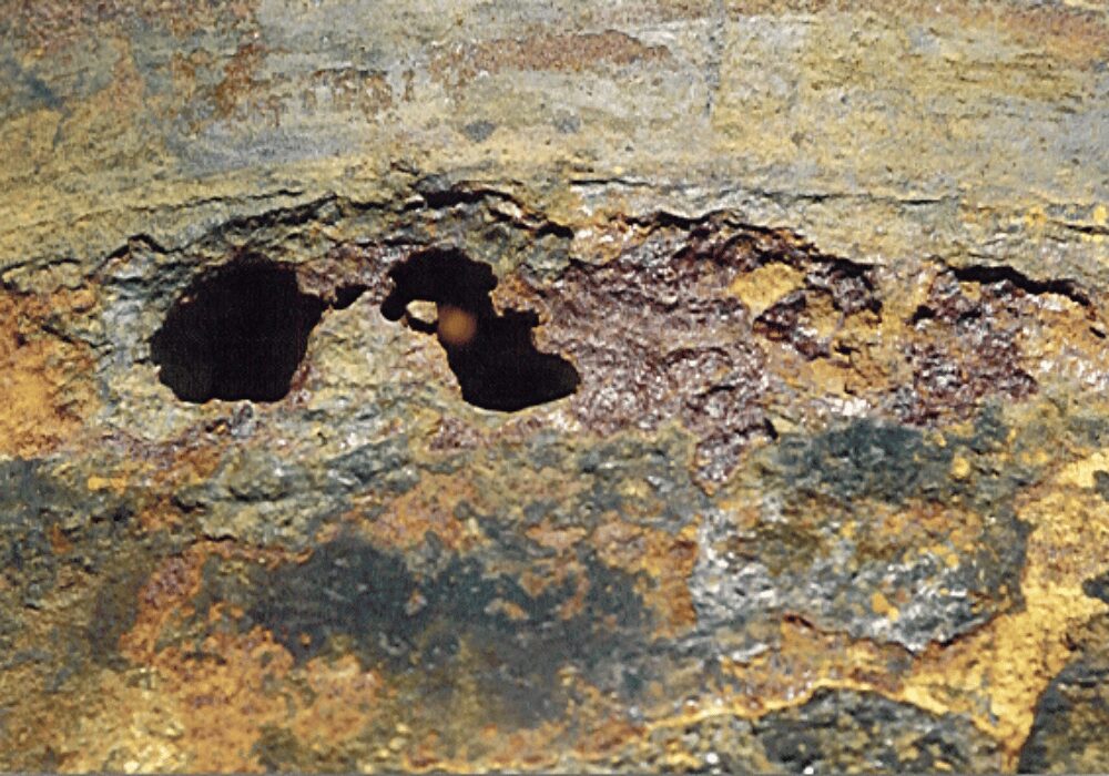 External corrosion on an old bitumen coated pipe (Credit Isinyithi)