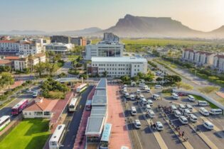 Rendition of minibus taxis and buses at Century City, Cape Town