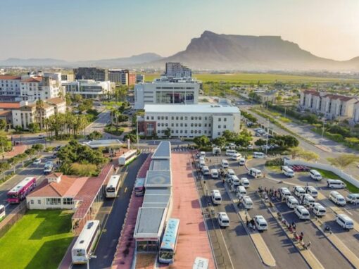 Rendition of minibus taxis and buses at Century City, Cape Town