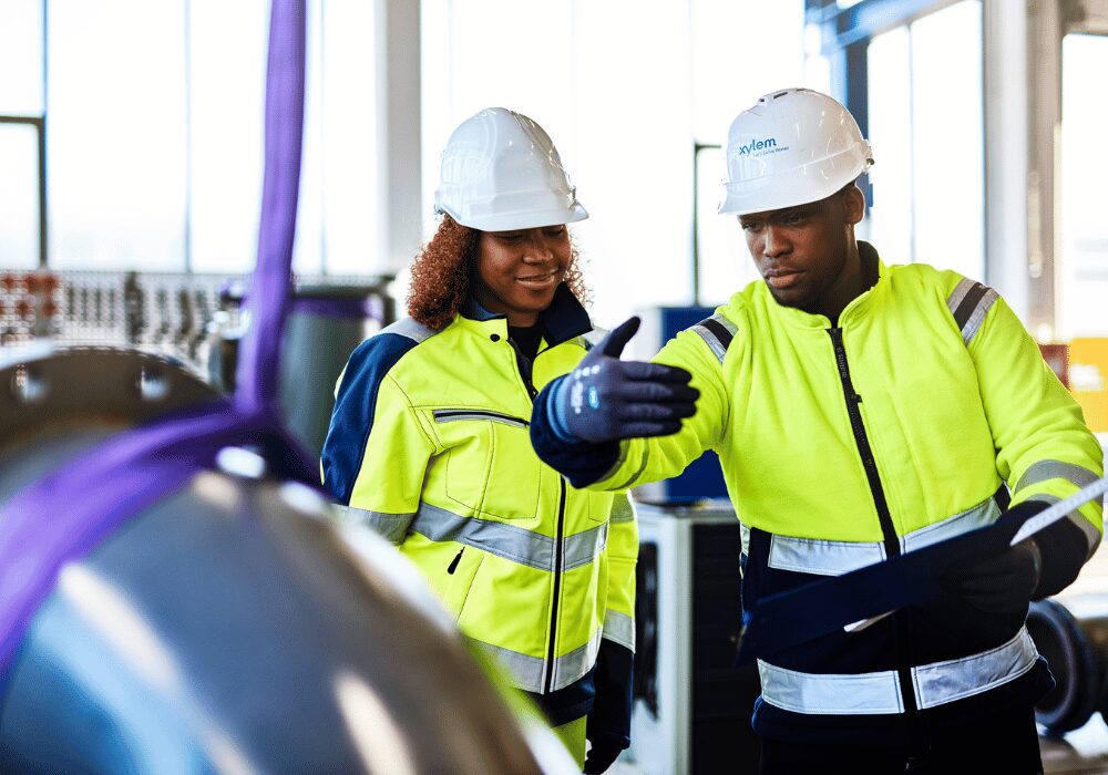Xylem engineers explaining pipe work