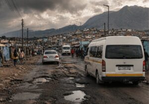 taxis on pothole road in Johannesburg