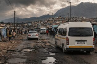 taxis on pothole road in Johannesburg