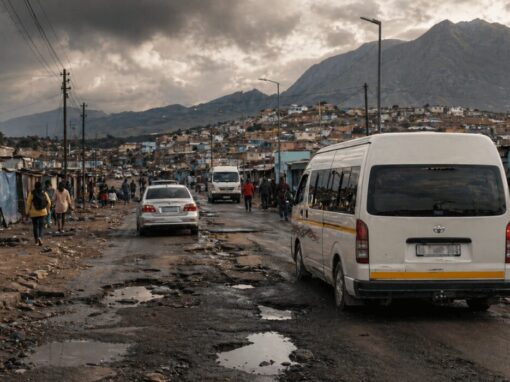 taxis on pothole road in Johannesburg