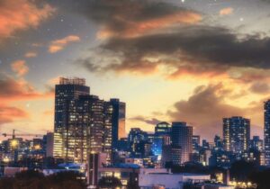 Johannesburg city at night with lights on