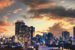 Johannesburg city at night with lights on